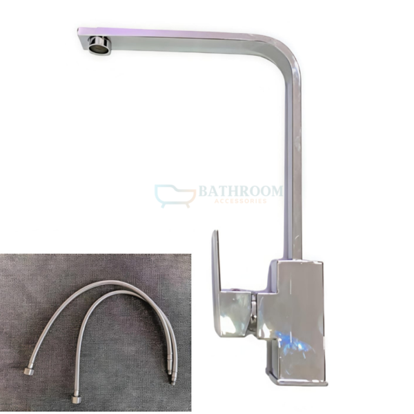 chrome kitchen mixer tap with square profile spout