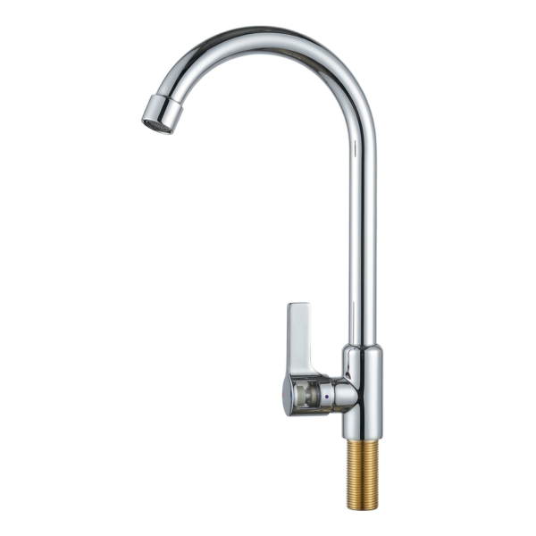 Chrome ABS single cold pillar tap with tall gooseneck spout, square lever handle and brass thread base fitting