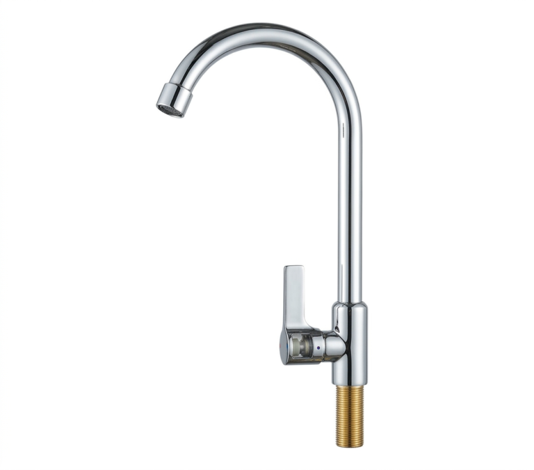 Chrome ABS single cold pillar tap with tall gooseneck spout, square lever handle and brass thread base fitting