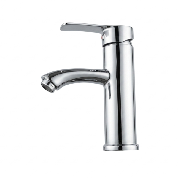 chrome ABS single lever basin mixer tap with curved spout and flat side handle